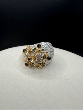 Sterling Silver Gold Overlay Flower Diamond Chip Ring size 6